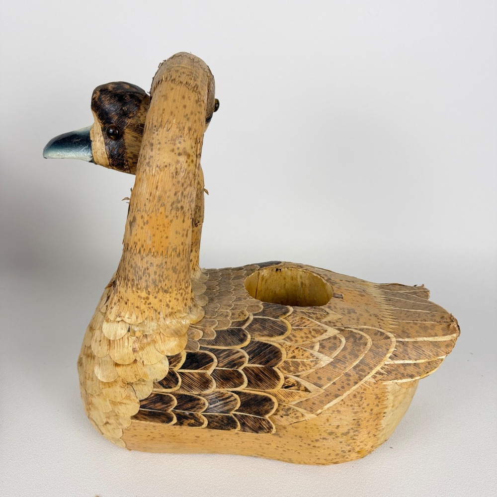 Vintage Double Headed Swan Goose Figurine Natural Fiber Folk Art Decor - Picture 3 of 13